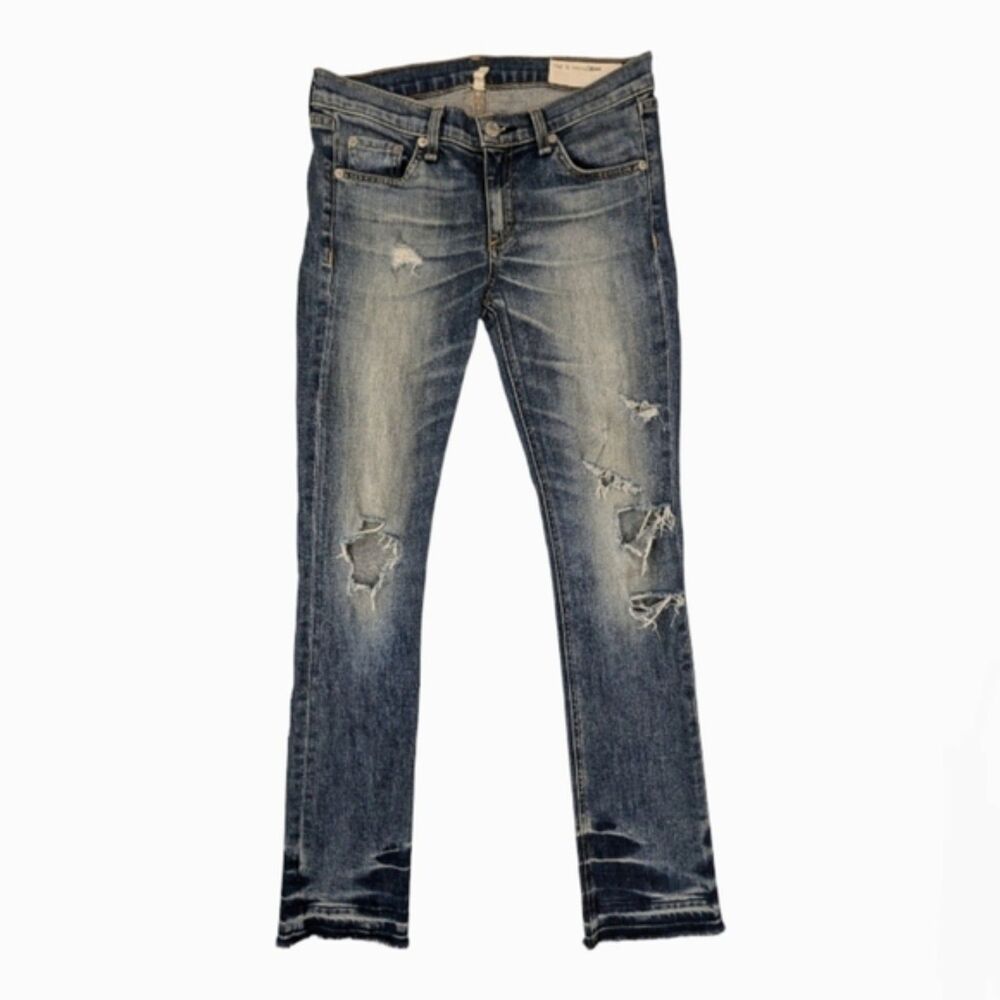 Rag & Bone Women Denim Slim Straight Leg Crop Jeans Size 26 Low Rise Distressed